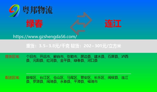 绿春县到连江县物流专线