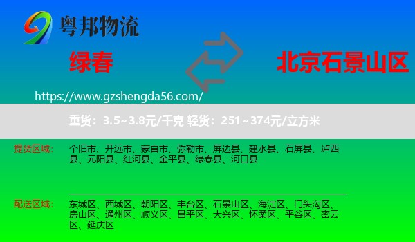 绿春县到石景山区物流专线