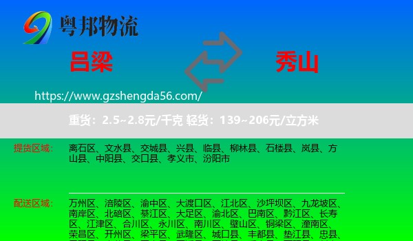 吕梁到秀山县物流专线