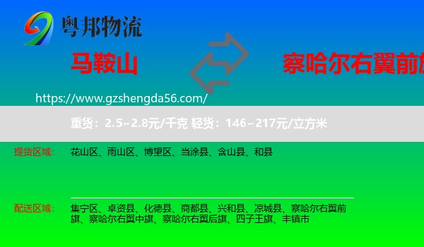 马鞍山到察哈尔右翼前旗物流专线