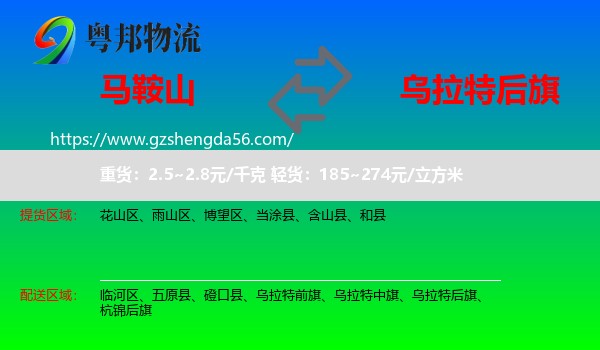 马鞍山到乌拉特后旗物流专线