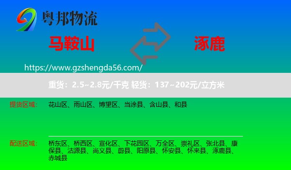 马鞍山到涿鹿县物流专线