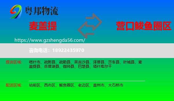 麦盖提县到鲅鱼圈区物流专线
