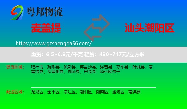 麦盖提县到潮阳区物流专线