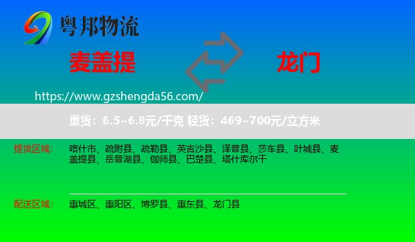 麦盖提县到龙门县物流专线