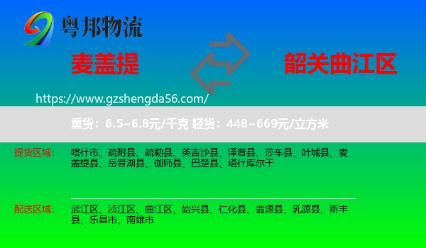 麦盖提县到曲江区物流专线