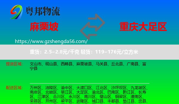 麻栗坡县到大足区物流专线