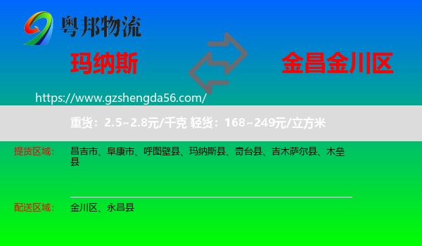 玛纳斯县到金川区物流专线