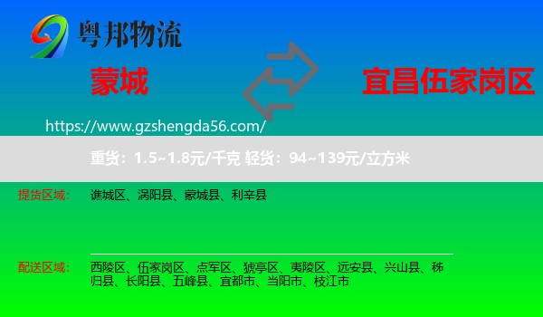 蒙城县到伍家岗区物流专线