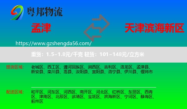 孟津县到滨海新区物流专线