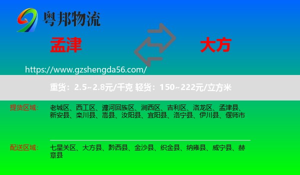 孟津县到大方县物流专线