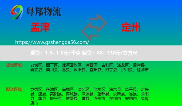 孟津县到定州市物流专线