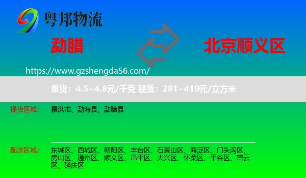 勐腊县到顺义区物流专线