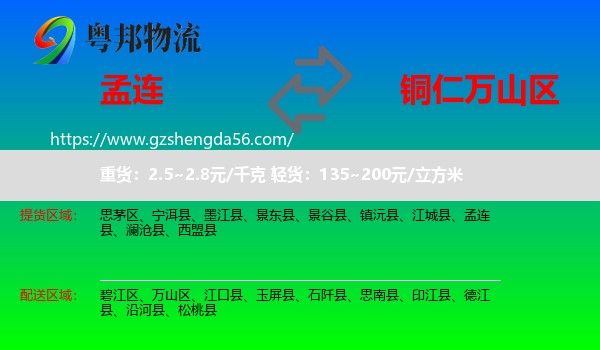 孟连县到万山区物流专线