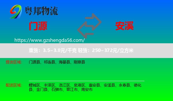 门源县到安溪县物流专线