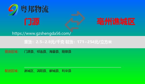 门源县到谯城区物流专线