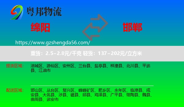 绵阳到邯郸物流专线