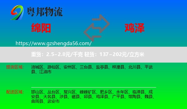 绵阳到鸡泽县物流专线