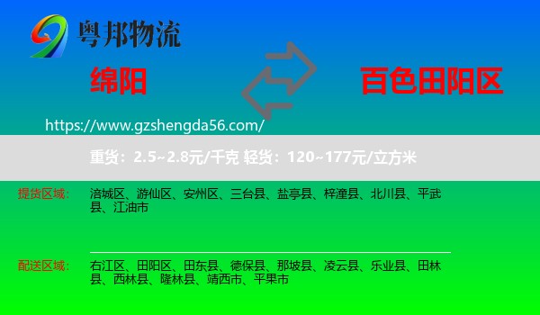 绵阳到田阳区物流专线
