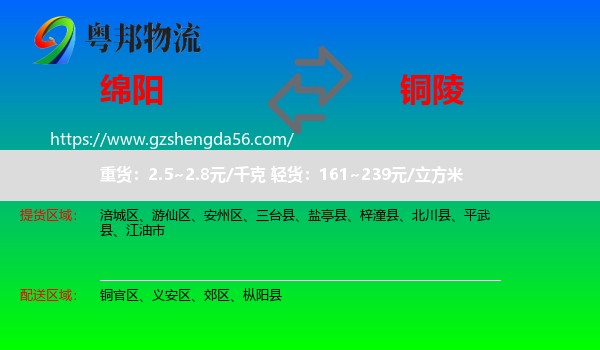 绵阳到铜陵物流专线