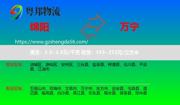 绵阳到万宁市物流专线