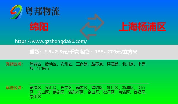 绵阳到杨浦区物流专线
