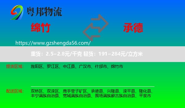 绵竹市到承德物流专线