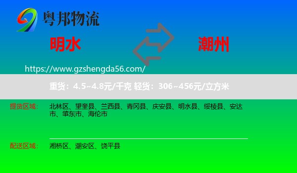 明水县到潮州物流专线
