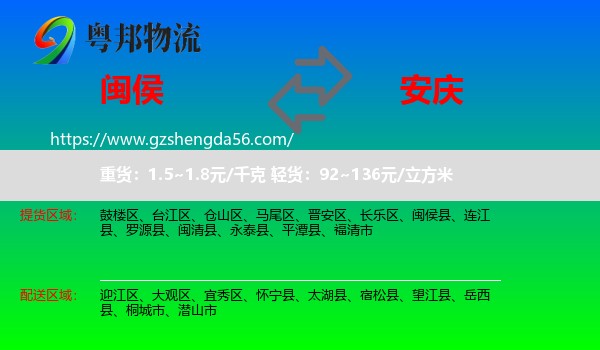 闽侯县到安庆物流