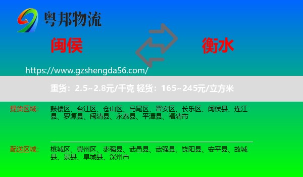 闽侯县到衡水物流
