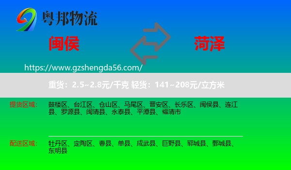 闽侯县到菏泽物流