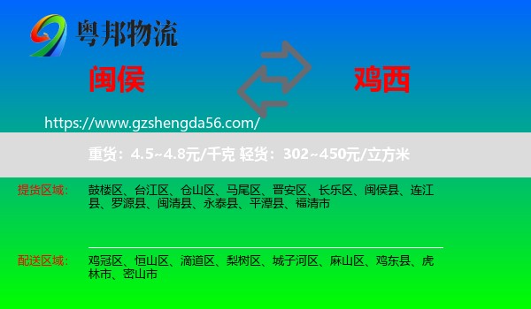 闽侯县到鸡西物流