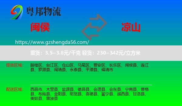 闽侯县到凉山物流