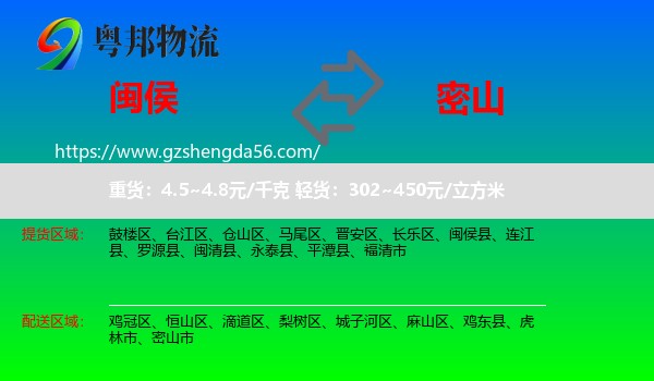 闽侯县到密山市物流专线