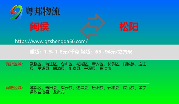 闽侯县到松阳县物流专线