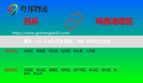 民乐县到滴道区物流专线