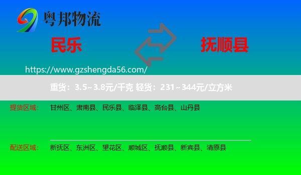 民乐县到抚顺县物流专线