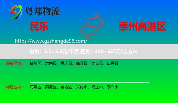 民乐县到高港区物流专线
