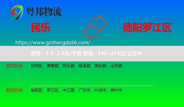 民乐县到罗江区物流专线