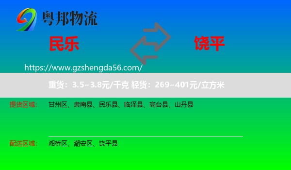 民乐县到饶平县物流专线