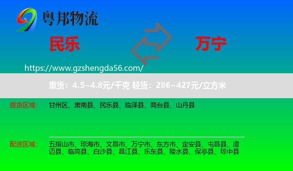 民乐县到万宁市物流专线