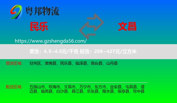 民乐县到文昌市物流专线