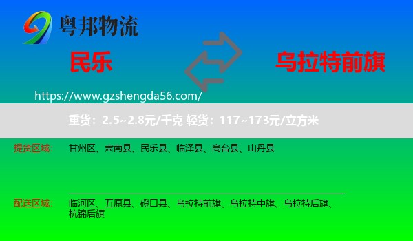 民乐县到乌拉特前旗物流专线