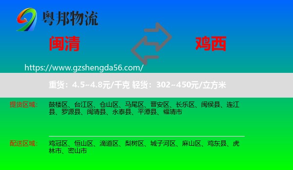 闽清县到鸡西物流
