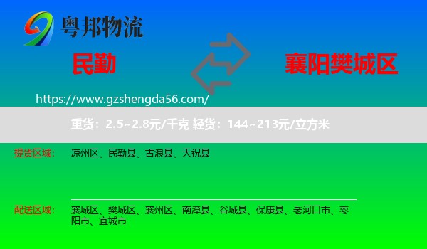 民勤县到樊城区物流专线