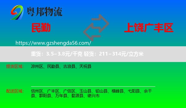 民勤县到广丰区物流专线