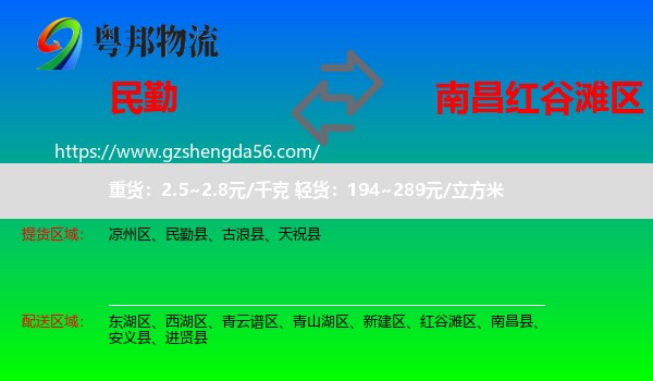 民勤县到红谷滩区物流专线