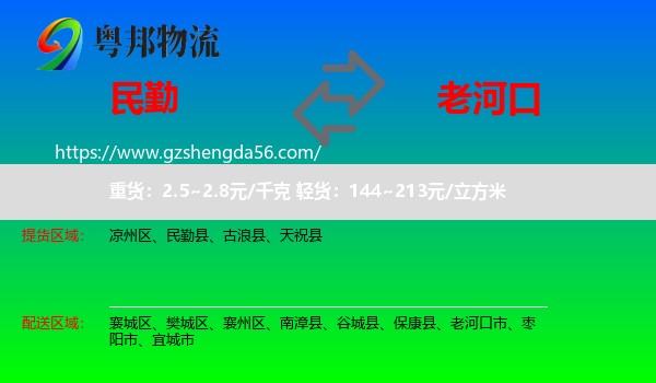 民勤县到老河口市物流专线