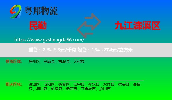 民勤县到濂溪区物流专线