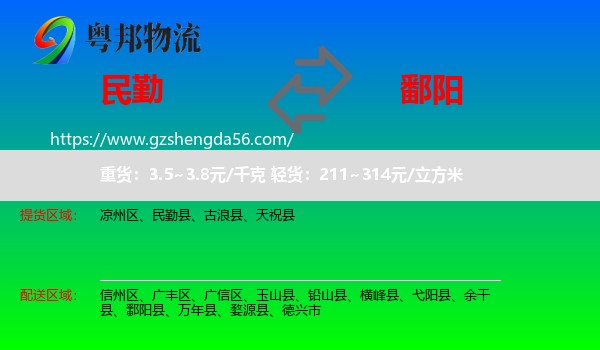 民勤县到鄱阳县物流专线